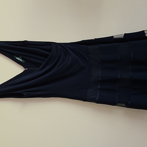 Ralph Lauren Tulle-Trim Fit Flare Midi Dress Navy Blue Size 4 - Picture 5 of 6